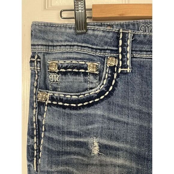 Miss Me Boyfriend Distressed Womens Dark Wash Jeans JPB5014‎ Size 26 - Picture 3 of 12